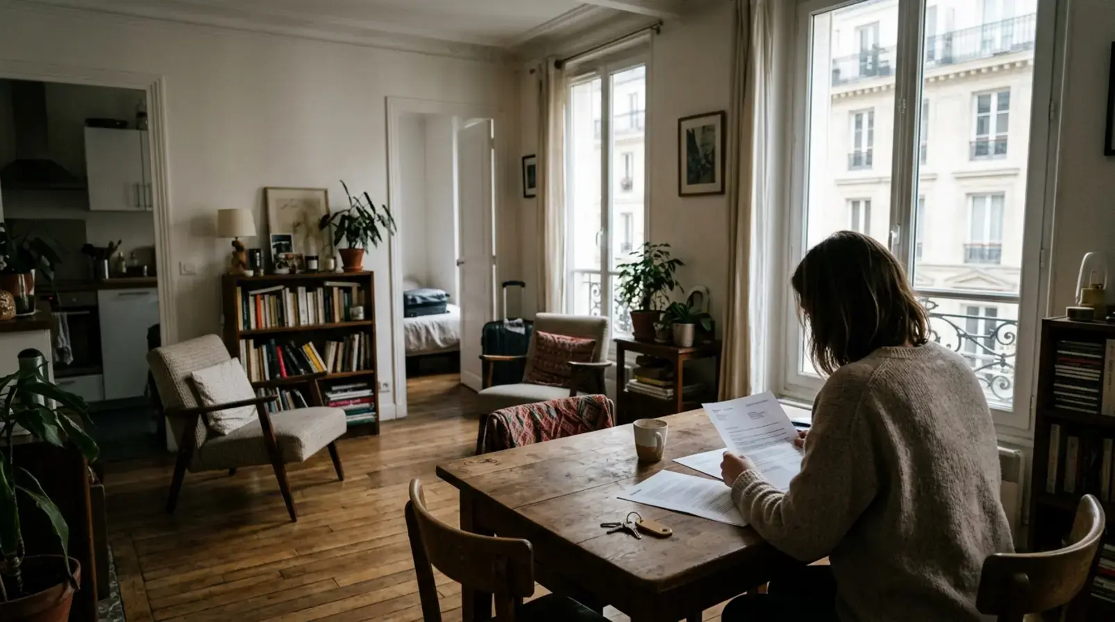 Entrée d’immeuble parisien et remise de clés pour une sous-location courte durée