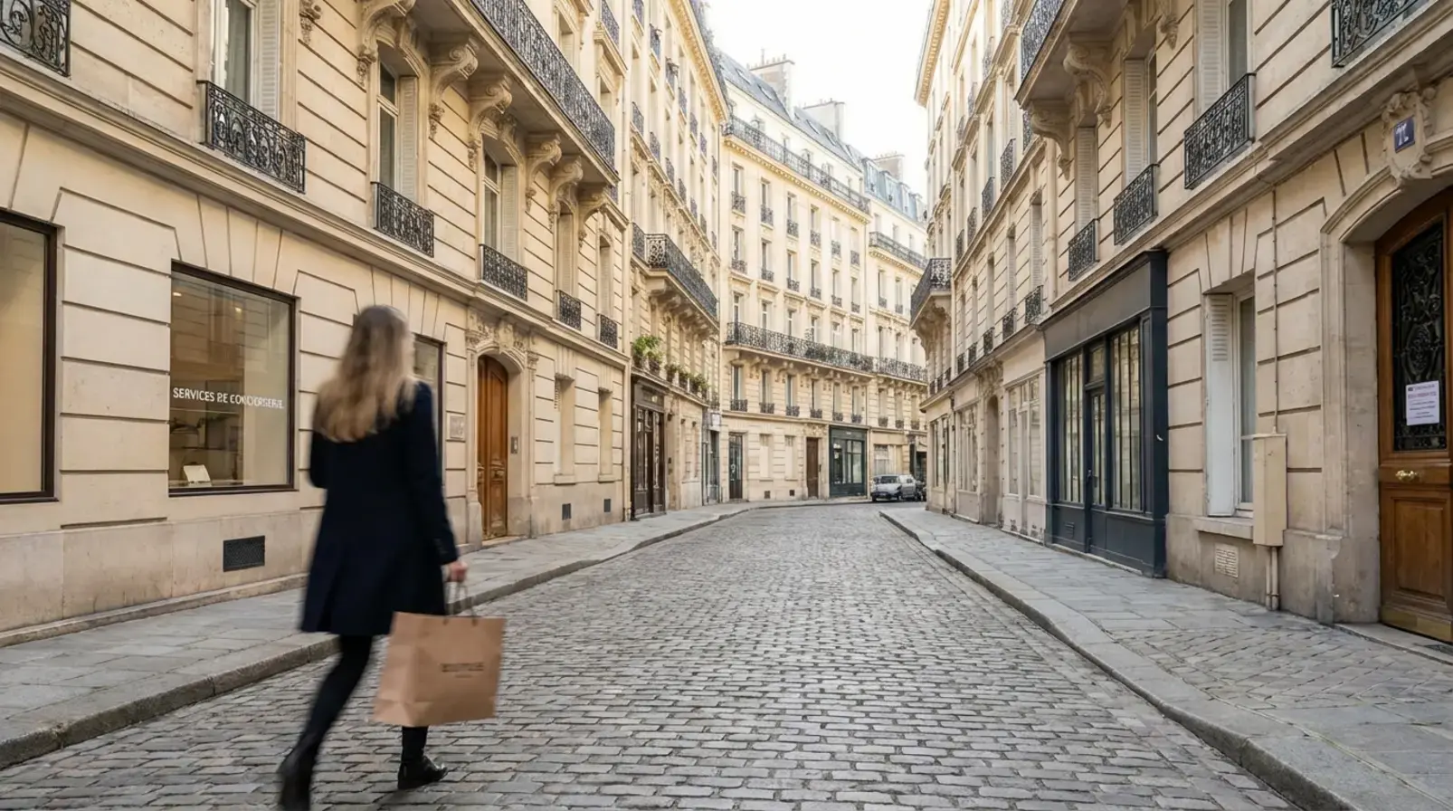 Rue résidentielle à Paris illustrant une intervention locale de conciergerie Airbnb pour remise de clés