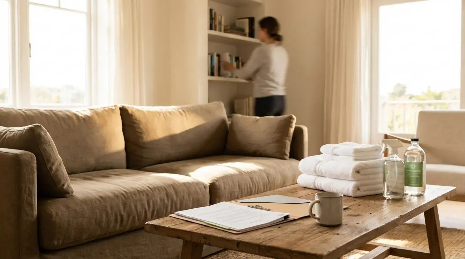 Contrat de ménage Airbnb posé sur un bureau avec stylo, trousseau de clés et smartphone