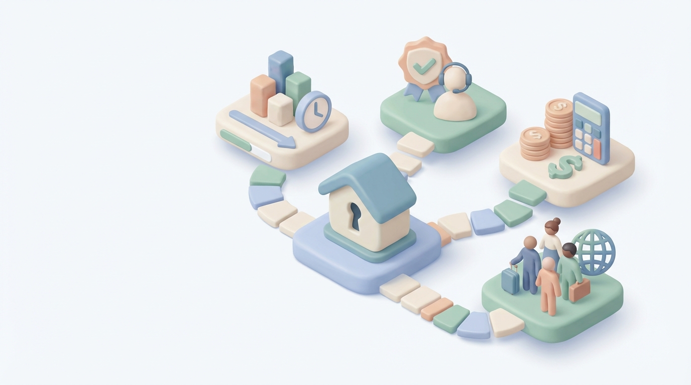 Bureau de travail avec planning de réservations, checklists et trousseau de clés pour lancer une conciergerie Airbnb