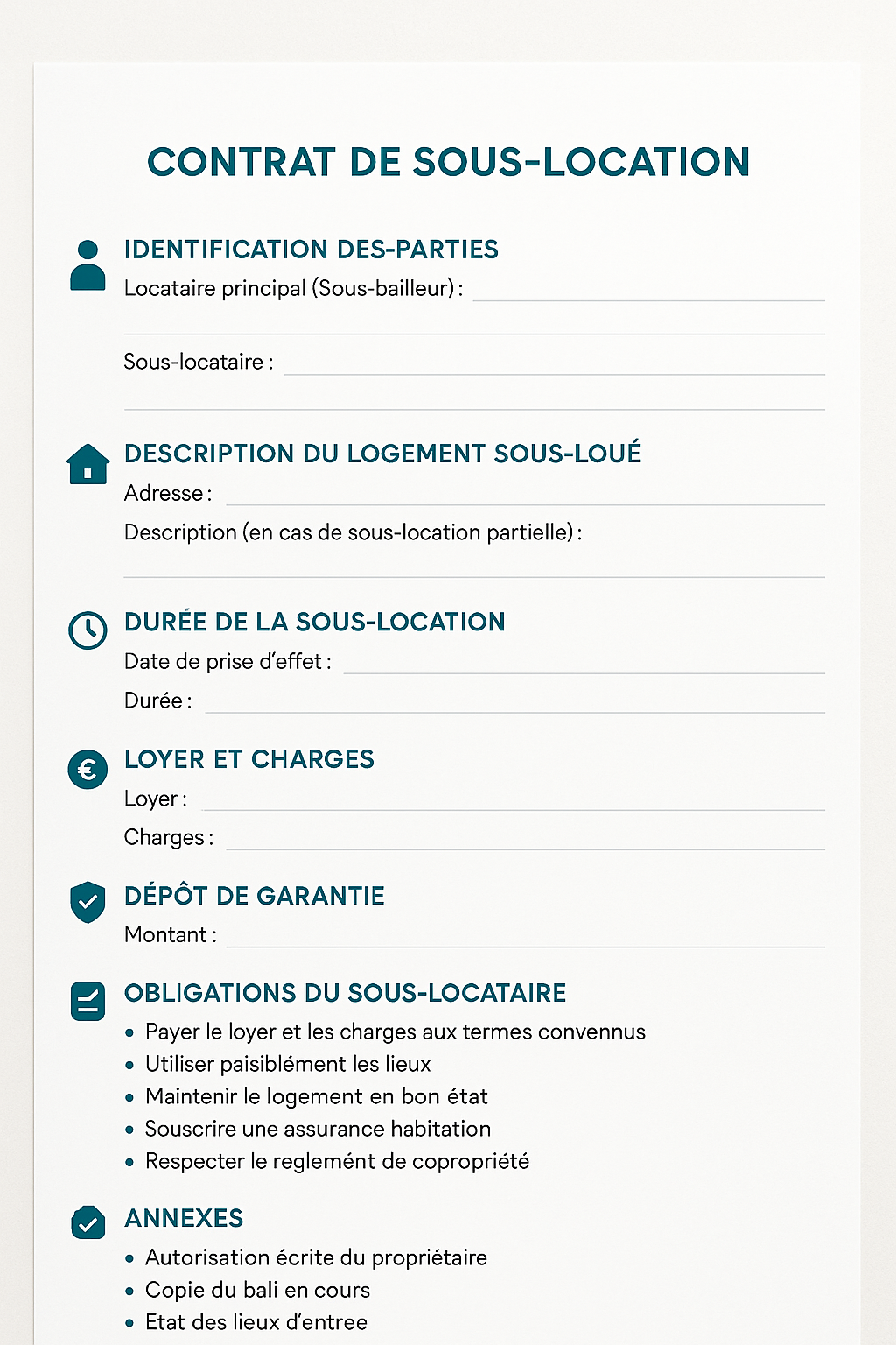 Exemple de clauses importantes dans un contrat de sous-location légale.